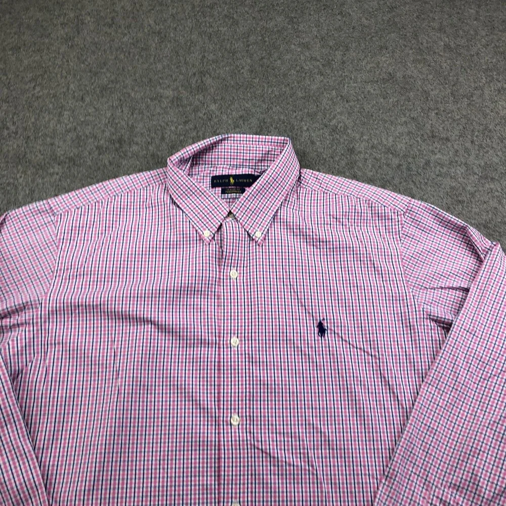 Ralph Lauren Shirt Mens XL Pink Check Long Sleeve Button Down Classic Fit Casual